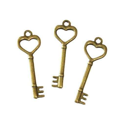 Tibetan Style Key Pendants, antique brass color plated, DIY, 50x18mm, 60PCs/Bag, Sold By Bag