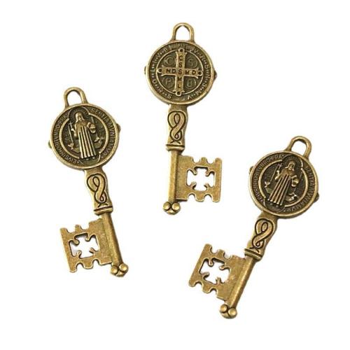 Tibetan Style Key Pendants, antique brass color plated, DIY, 52x20mm, 40PCs/Bag, Sold By Bag