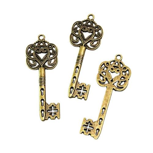 Tibetan Style Key Pendants, antique brass color plated, DIY, 59x21.70mm, 50PCs/Bag, Sold By Bag