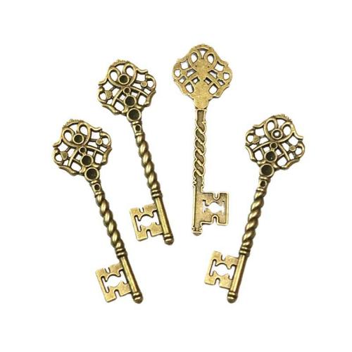 Tibetan Style Key Pendants, antique brass color plated, DIY, 69x21mm, 40PCs/Bag, Sold By Bag