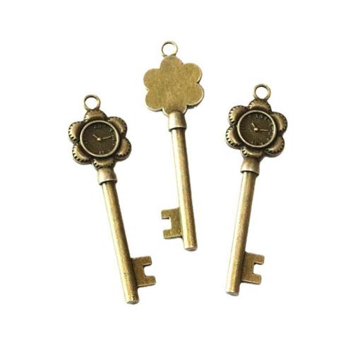 Tibetan Style Key Pendants, antique brass color plated, DIY, 69x20mm, 20PCs/Bag, Sold By Bag