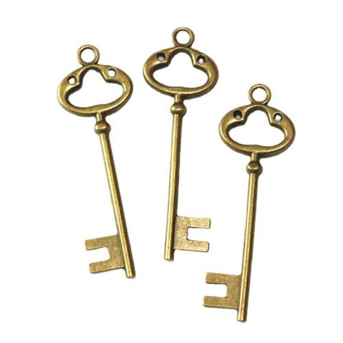 Tibetan Style Key Pendants, antique brass color plated, DIY, 79x25mm, 30PCs/Bag, Sold By Bag