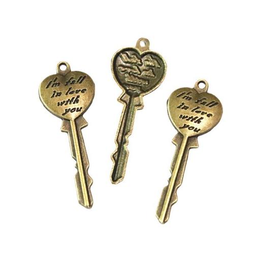 Tibetan Style Key Pendants, antique brass color plated, DIY, 57x21mm, 40PCs/Bag, Sold By Bag