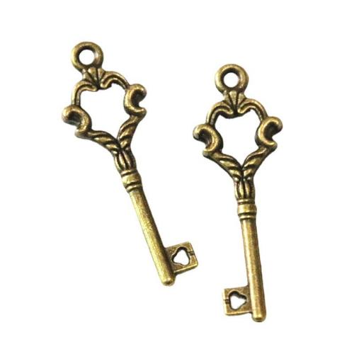 Tibetan Style Key Pendants, antique brass color plated, DIY, 35x11mm, 50PCs/Bag, Sold By Bag