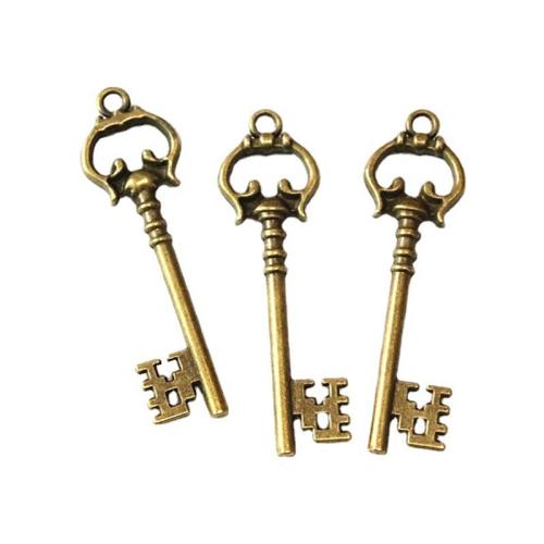 Tibetan Style Key Pendants, antique brass color plated, DIY, 66.50x19.50mm, 30PCs/Bag, Sold By Bag