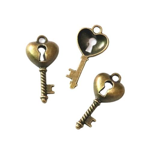 Tibetan Style Key Pendants, antique brass color plated, DIY, 25x12mm, 60PCs/Bag, Sold By Bag