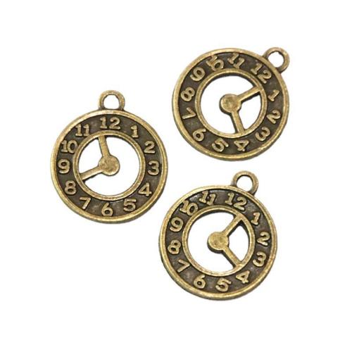 Tibetan Style Pendants, Clock, antique brass color plated, DIY, 21.10x17.50mm, 60PCs/Bag, Sold By Bag