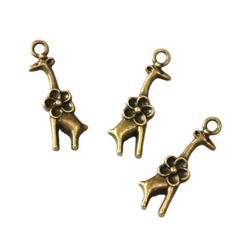 Tibetan Style Animal Pendants, Deer, antique brass color plated, DIY, 20x7mm, 100PCs/Bag, Sold By Bag