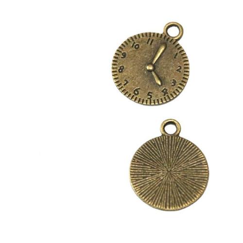 Tibetan Style Pendants, Clock, antique brass color plated, DIY, 23.80x19.50mm, 50PCs/Bag, Sold By Bag