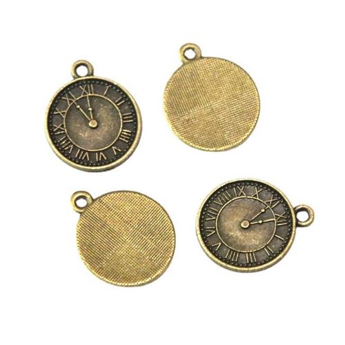 Pendentifs en alliage de zinc, horloge, la couleur plaquée laiton antique, DIY, 21.50x17.70mm, 50PC/sac, Vendu par sac