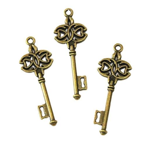 Tibetan Style Key Pendants, antique brass color plated, DIY, 45x17mm, 50PCs/Bag, Sold By Bag