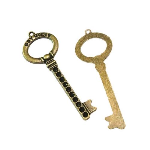 Tibetan Style Key Pendants, antique brass color plated, DIY, 68.50x24mm, 20PCs/Bag, Sold By Bag