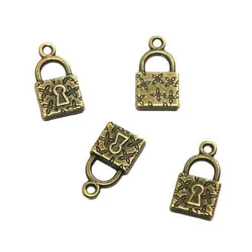 Tibetan Style Lock Pendants, antique brass color plated, DIY, 18x10mm, 50PCs/Bag, Sold By Bag