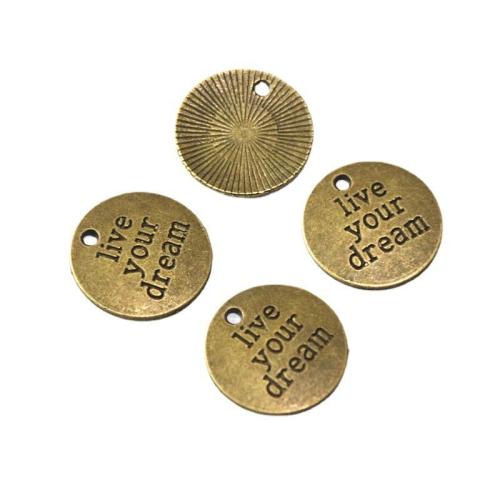 Tibetan Style Pendants, Round, antique brass color plated, DIY, 19.40mm, 50PCs/Bag, Sold By Bag