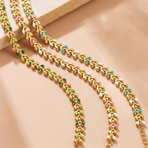 Stainless Steel Jewelry Bracelet, 304 Stainless Steel, with 4cm extender chain, fashion jewelry & for woman & enamel, golden, Sold Per Approx 16 cm Strand