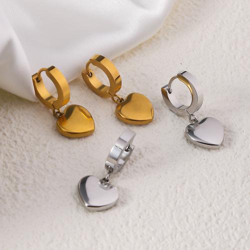 Huggie Hoop Drop Earring, 304 Stainless Steel, Heart, fashion jewelry & for woman, more colors for choice, 12mm, Sold By Pair