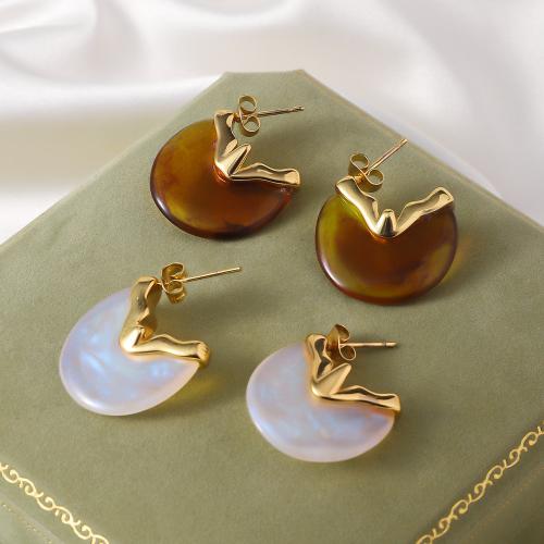 Pendientes de Acero Inoxidable, acero inoxidable 304, con resina, 18K chapado en oro, Joyería & para mujer, más colores para la opción, 22mm, Vendido por Par