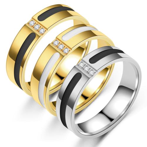 Anillos para Parejas, acero inoxidable 304, unisexo & diverso tamaño para la opción & micro arcilla de zirconia cúbica & pegamento de gota, más colores para la opción, width 6mm, Vendido por UD