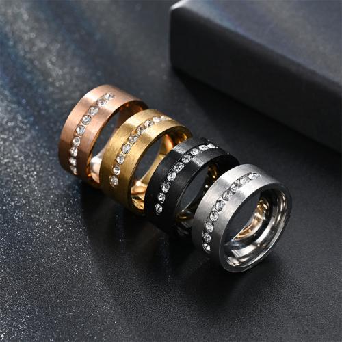 Rhinestone Stainless Steel Finger Ring, 304 Stainless Steel, fashion jewelry & Unisex & with rhinestone, more colors for choice, width 8mm, Sold By PC