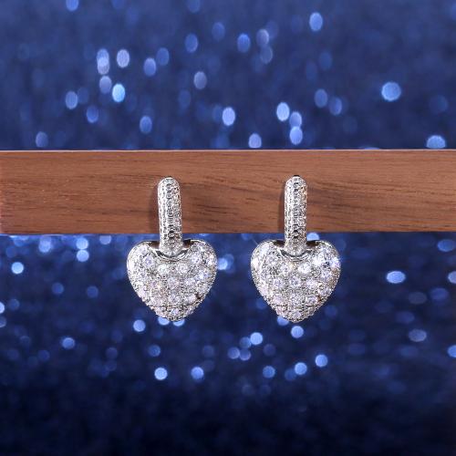 Cubic Zirconia Micro Pave Brass Earring, Heart, fashion jewelry & micro pave cubic zirconia & for woman, 25mm, Sold By Pair