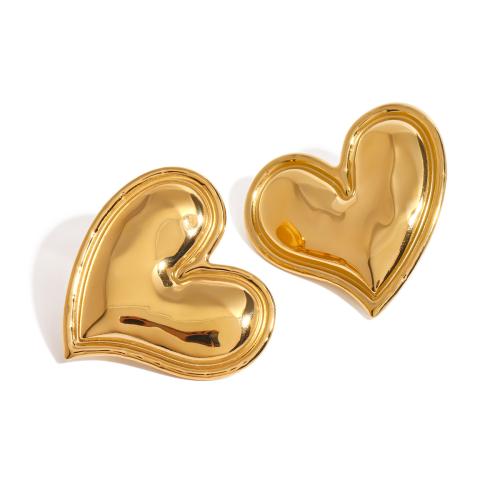 Stainless Steel Stud Earrings, 304 Stainless Steel, Heart, 18K gold plated, fashion jewelry & for woman, golden, 38mm, Sold By Pair