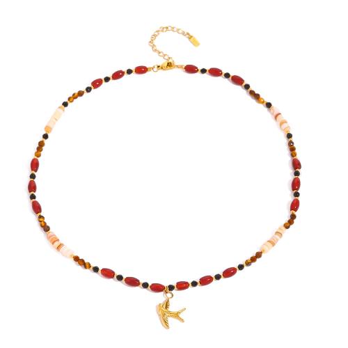 Collier de bijoux en acier inoxydable, Acier inoxydable 304, avec Pierre naturelle, avec 5cm chaînes de rallonge, bijoux de mode & pour femme, Longueur:Environ 41 cm, Vendu par PC