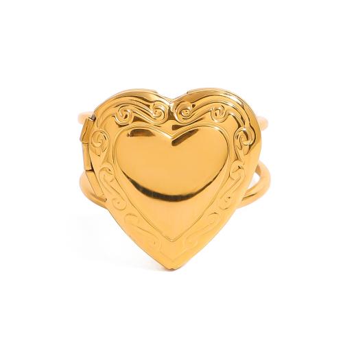 Stainless Steel Finger Ring, 304 Stainless Steel, Heart, 18K gold plated, fashion jewelry & for woman, golden, Sold By PC