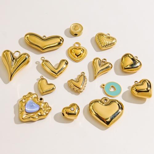 Pendientes Corazón de acero inoxidable, acero inoxidable 304, Bricolaje & diverso tamaño para la opción & esmalte & con diamantes de imitación, más colores para la opción, Vendido por UD