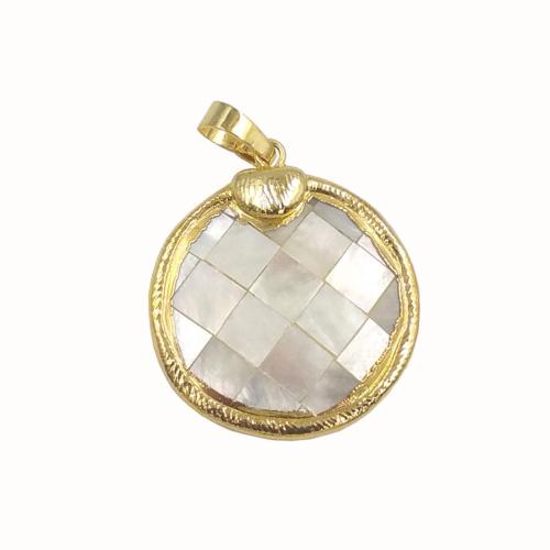 Shell Pendants, with Brass, Flat Round, gold color plated, DIY, more colors for choice, 28x28mm, Sold By PC