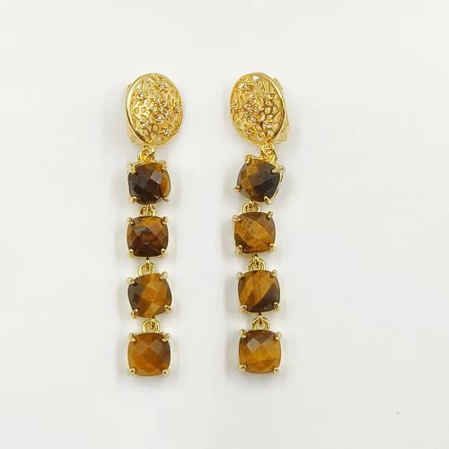 Boucles d'oreilles pendantes en laiton, avec pierre gemme, Placage de couleur d'or, bijoux de mode & pour femme, plus de couleurs à choisir, protéger l'environnement, sans nickel, plomb et cadmium, 59.42mm, Vendu par paire