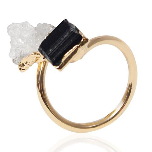 Bague en laiton, avec Schorl & améthyste, Placage de couleur d'or, Réglable & bijoux de mode & pour femme, plus de couleurs à choisir, protéger l'environnement, sans nickel, plomb et cadmium, Diamètre intérieur:Environ 21mm, Vendu par PC