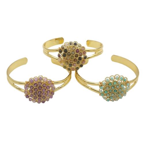 Pulseras de latón, metal, con Piedras preciosas, chapado en color dorado, Ajustable & Joyería & para mujer, más colores para la opción, libre de níquel, plomo & cadmio, 30x30mm, diámetro interior:aproximado 67mm, Vendido por UD