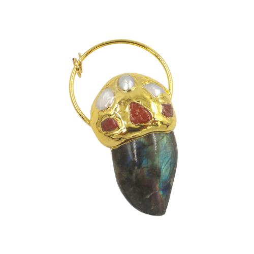 Gemstone Pendants Jewelry, Labradorite, with Freshwater Pearl & Brass, gold color plated, DIY, Sold By PC