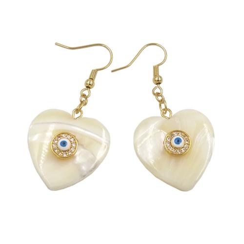 Shell Earrings, with Brass, Heart, gold color plated, fashion jewelry & micro pave cubic zirconia & for woman, more colors for choice, 25x51mm, Sold By Pair