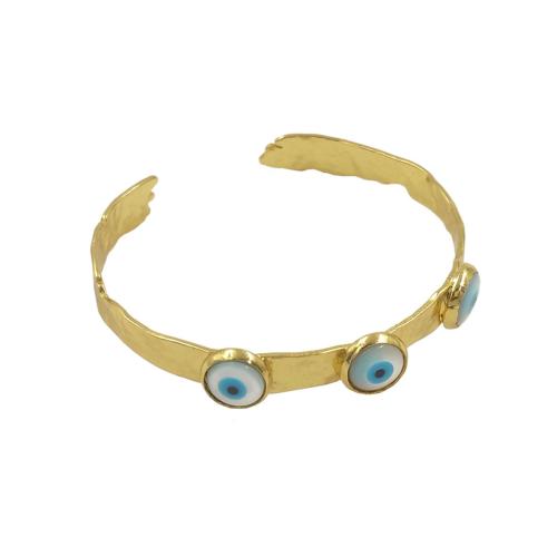 Bracelet Evil Eye bijoux, laiton, avec coquille, Placage de couleur d'or, Réglable & bijoux de mode & pour femme, protéger l'environnement, sans nickel, plomb et cadmium, Diamètre intérieur:Environ 56mm, Vendu par PC