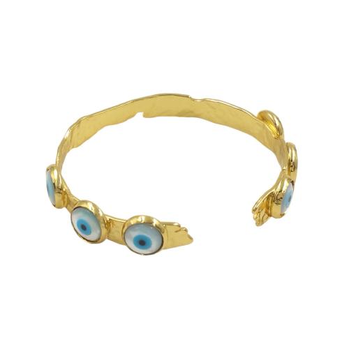 Evil Eye Jewelry Bracelet, Brass, with Shell, gold color plated, Adjustable & fashion jewelry & for woman, nickel, lead & cadmium free, Inner Diameter:Approx 56mm, Sold By PC