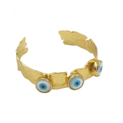 Evil Eye Jewelry Bracelet, Brass, with Shell, gold color plated, Adjustable & fashion jewelry & for woman, nickel, lead & cadmium free, Inner Diameter:Approx 57mm, Sold By PC