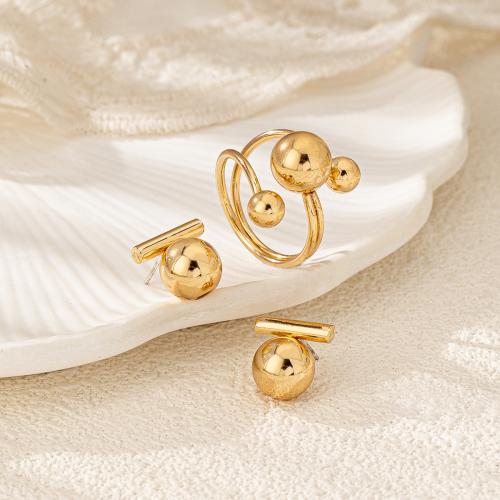 Tibetan Style Jewelry Sets, Stud Earring & finger ring, plated, for woman, gold, Sold By Set