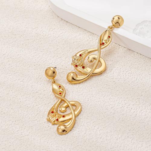 Tibetan Style Stud Earring, Music Note, plated, micro pave cubic zirconia & for woman, gold, Sold By Pair