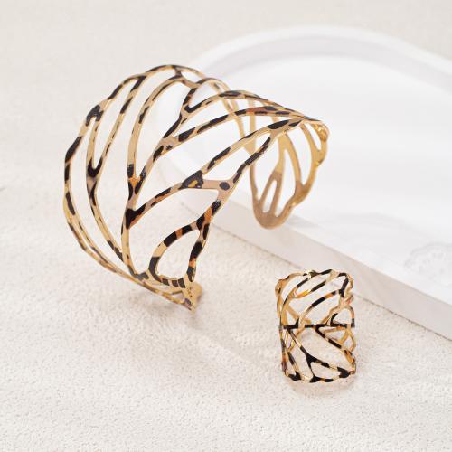 Tibetan Style Jewelry Sets, cuff bangle & finger ring, plated, for woman, gold, Sold By Set