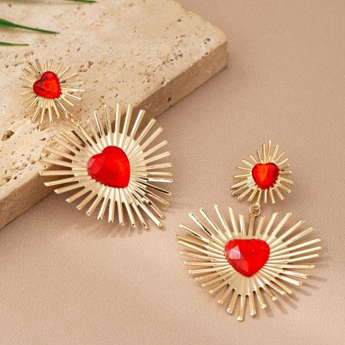 Tibetan Style Stud Earring, Heart, plated, micro pave cubic zirconia & for woman, gold, Sold By Pair