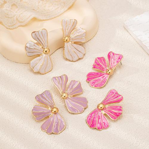 Tibetan Style Stud Earring, petals, plated, for woman & enamel, more colors for choice, Sold By Pair