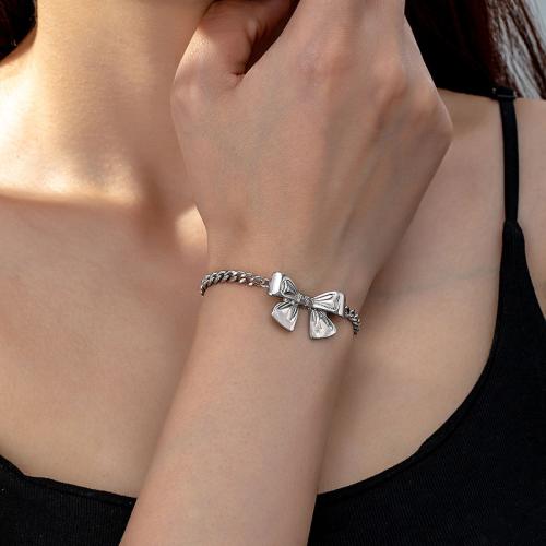 Tibetan Style Bracelet, Bowknot, plated, for woman, silver color, Sold By PC