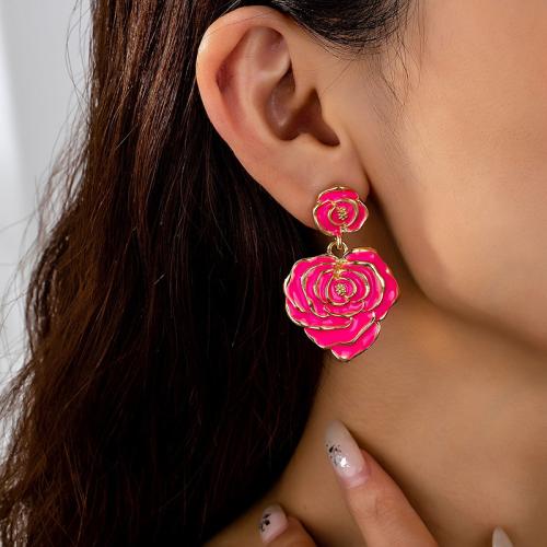 Boucle d'oreille dormeuse en alliage de zinc, Rose, Placage, pour femme & émail, plus de couleurs à choisir, Vendu par paire