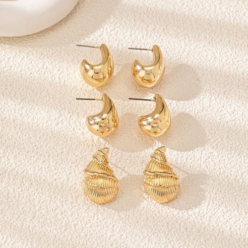 Tibetan Style Stud Earring, plated, three pieces & for woman, gold, Sold By Set