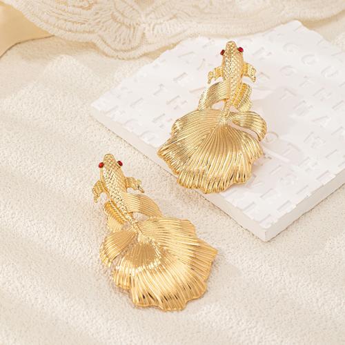 Tibetan Style Stud Earring, Goldfish, plated, micro pave cubic zirconia & for woman, gold, Sold By Pair