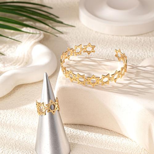 Tibetan Style Jewelry Sets, cuff bangle & finger ring, Star, plated, for woman, gold, Sold By Set