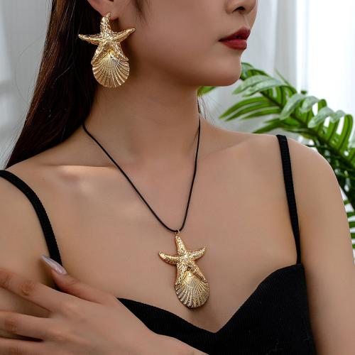 Tibetan Style Jewelry Sets, Stud Earring & necklace, with Wax Cord, plated, for woman, gold, Sold By Set