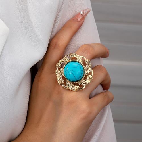 Tibetan Style Finger Ring, with Turquoise, plated, for woman, gold, Sold By PC