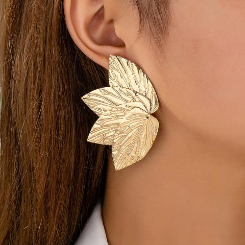 Tibetan Style Stud Earring, Leaf, plated, for woman, gold, Sold By Pair